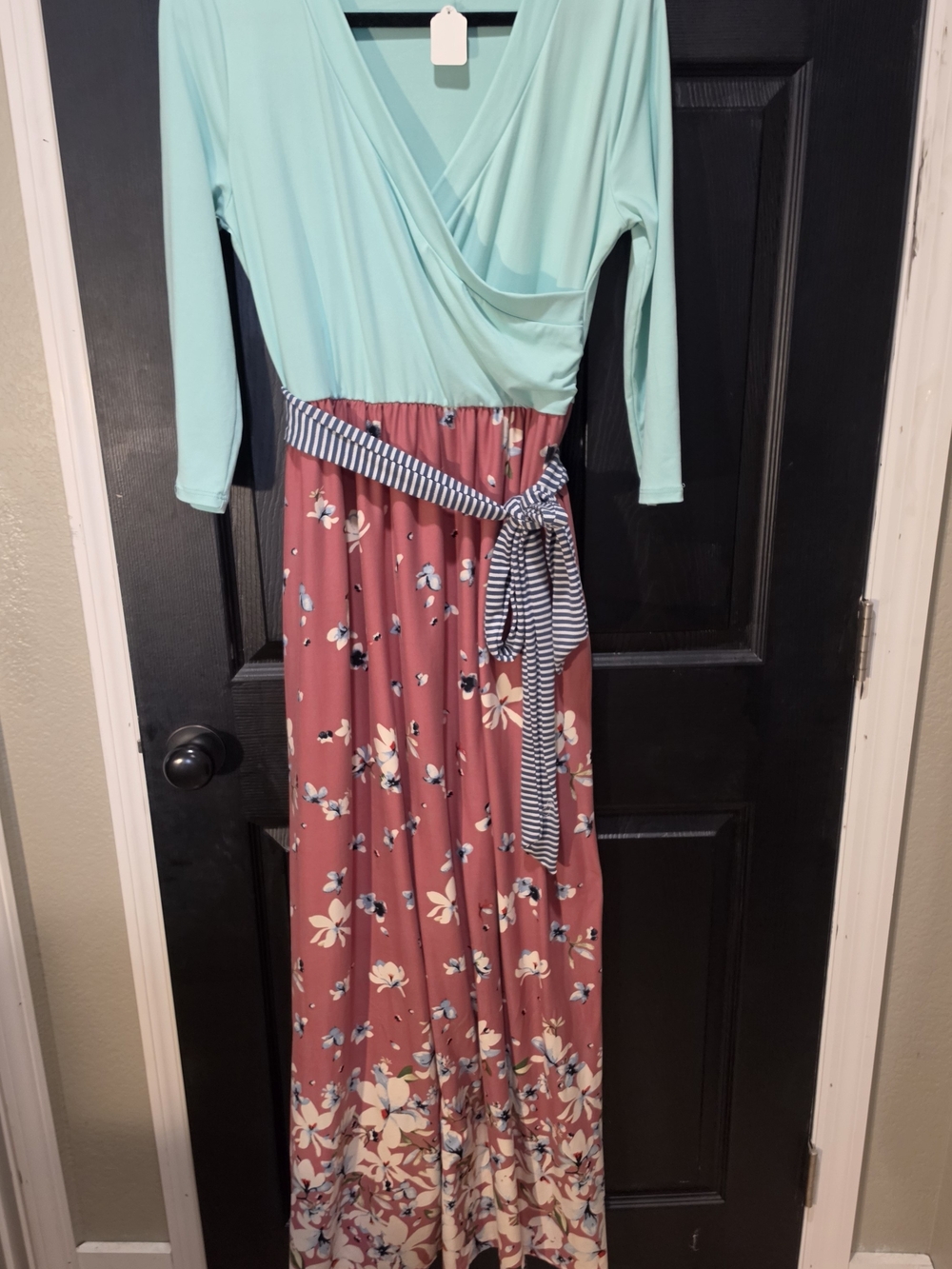 Reborn J Mint Bodice and Dusty Rose Floral Wrap Maxi Dress